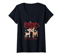 Mujer Rudolph and Clarice It's A Handsome Nose Retro Christmas Camiseta Cuello V