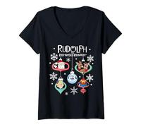 Mujer Rudolph el Reno de Nariz roja - Adornos Camiseta Cuello V