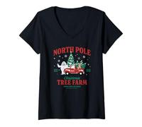 Mujer Rudolph North Pole Christmas Tree Farm Vintage Christmas Camiseta Cuello V