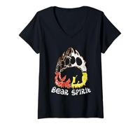 Mujer Rueda Medicinal Bear Spirit Paw Nativo Indígena Americano Camiseta Cuello V