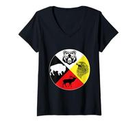 Mujer Rueda medicinal indio nativo americano Camiseta Cuello V