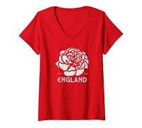 Mujer Rugby English Top White / Red Rose Flag of England Camiseta Cuello V