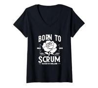Mujer Rugby Strength - Nacido para Scrum Criado en Inglaterra Camiseta Cuello V