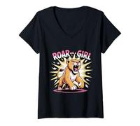 Mujer Ruge Como Una Niña Fierce Lioness Empoderment Diseño Camiseta Cuello V