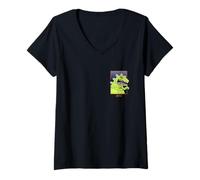 Mujer Rugrats Reptar Green Dinosaur Left Chest Camiseta Cuello V