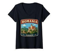 Mujer Rumania Patria Rumania Viaje Rumania Regalo Rumania Vacaciones Camiseta Cuello V