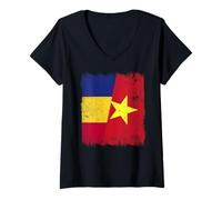Mujer Rumania Vietnam Media Bandera Rumana Vietnamita Historia Camiseta Cuello V