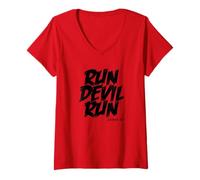 Mujer Run Devil Run James 4:7 Spirit Christian Biblia Versículo Cita Camiseta Cuello V