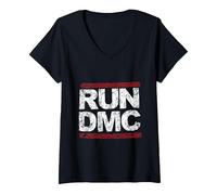 Mujer Run DMC Grunge Logo Camiseta Cuello V, Negro, XL