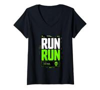 Mujer Run Run Marathon Sport Illustration Graphic Camiseta Cuello V