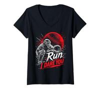 Mujer Run Steal I Dare You Baseball Catcher Vintage Humor Camiseta Cuello V
