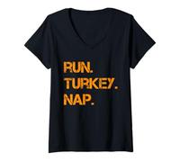 Mujer Run Turkey Nap Funny Thanksgiving Trot Thanksgiving Running Camiseta Cuello V