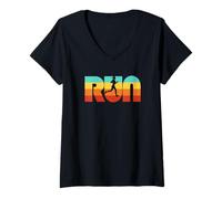 Mujer Run Vintage 70s Color Female Retro Runner Graphic Camiseta Cuello V