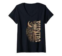 Mujer Runas nórdicas Vegvisir con Barba Trenzada de Guerrero Vikingo Camiseta Cuello V