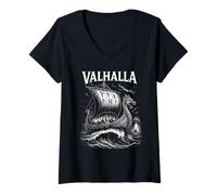 Mujer Runas vikingas Nordmann Boot Walhalla Mitología nórdica Camiseta Cuello V