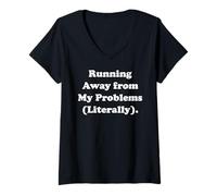 Mujer Running Away From My Problems Literally Camiseta Cuello V