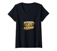 Mujer Running Late Is My Cardio Divertido Diseño Procrastinador Camiseta Cuello V