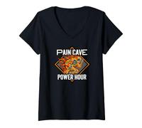 Mujer Running Skeleton Pain Cave Power Hour Endurance Athlete Camiseta Cuello V