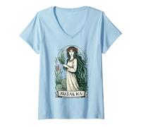 Mujer Rusalka Espíritu eslavo Pagano Mito Agua NINFA Arte Camiseta Cuello V