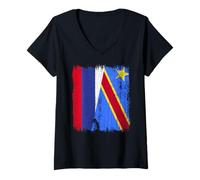 Mujer Rusia Congo Media Bandera Ruso Orgullo Congoleño Jersey Camiseta Cuello V