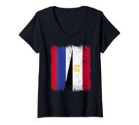 Mujer Rusia Egipto Media Bandera Patrimonio Egipcio Ruso Camiseta Cuello V