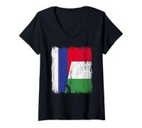 Mujer Rusia Italia Media Bandera Orgullo Ruso Italiano Orgullo Camiseta Cuello V