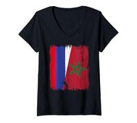 Mujer Rusia Marruecos Media Bandera Rusa Marroquí Heritage Jersey Camiseta Cuello V