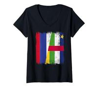 Mujer Rusia República Centroafricana Media Bandera Raíces Rusas Car Camiseta Cuello V