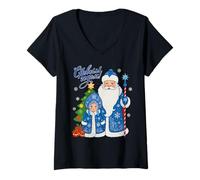 Mujer Rusia Ucrania Padre Frost Snegurochka Happy Año Nuevo 2026 Camiseta Cuello V