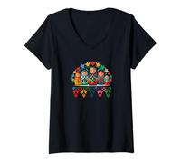 Mujer Russian Matryoshka Babushka Flowers Nesting Dolls Camiseta Cuello V