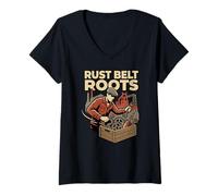 Mujer Rust Belt Roots Patrimonio Industrial Collar Orgullo Azul Humor Camiseta Cuello V