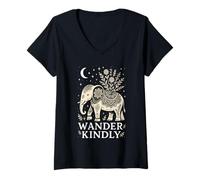 Mujer Rústico Boho Elefante Vagar Amablemente Naturaleza Arte Popular Camiseta Cuello V