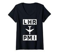 Mujer Ruta de avión LHR a PMI Londres Mallorca Camiseta Cuello V