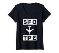 Mujer Ruta de avión SFO a TPE San Francisco Taipéi Camiseta Cuello V