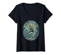 Mujer Ruta de Senderismo Rota Vicentina Portugal Ruta de Camiseta Cuello V