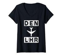 Mujer Ruta de Vuelo DEN a LHR Códigos de Denver Londres Camiseta Cuello V