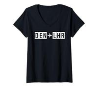 Mujer Ruta de Vuelo DEN LHR Códigos aéreos de Denver Londres Camiseta Cuello V