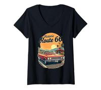 Mujer Ruta histórica 66 Roadtrip | Impresión en la parte delantera Camiseta Cuello V