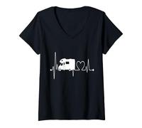 Mujer RV Camper Heartbeat Autocaravana Camping Road Trip Camiseta Cuello V