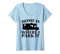 Mujer RV Home es Donde lo estaciono Camiseta Cuello V