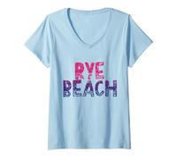 Mujer Rye Beach New Hampshire - Rye Beach NH 70's Retro Camiseta Cuello V