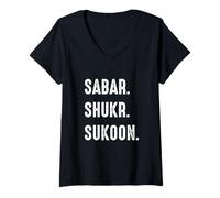 Mujer Sabar Shukr Sukoon - Islam Musulmán Árabe Ramadán Islámico Camiseta Cuello V