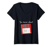 Mujer Sabes lo Que guardo Disquete Retro guiño Divertido Camiseta Cuello V
