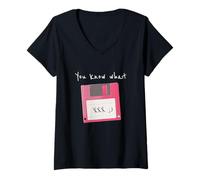 Mujer Sabes lo Que guardo Disquete Rosa Retro guiño Divertido Camiseta Cuello V