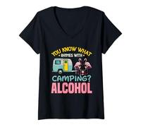 Mujer Sabes lo que rima con camping y cerveza alcohólica Camiseta Cuello V