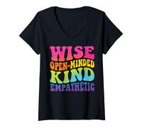 Mujer Sabio de Mente Abierta Amable empático Camiseta Cuello V