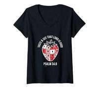 Mujer Sabor Divertido y Ver Que el Señor es Bueno Diciendo Camiseta Cuello V
