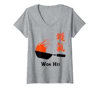 Mujer Sabores de Wok Hei Funny Chinese Wok Cocinar Arroz Frito Camiseta Cuello V