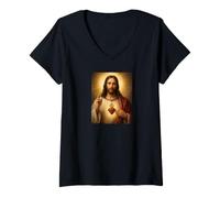 Mujer Sacred Heart of Jesus Design Camiseta Cuello V