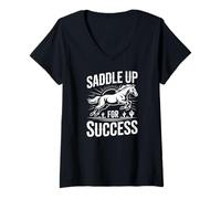 Mujer Saddle Up For Success Horse Rider Diseño inspirador Camiseta Cuello V